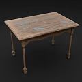 Wooden Desks With Blue Floral Patterns On Surface And Decorative Legs