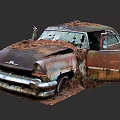 Rusty Old Abandoned Car With Open Door Covered In Moss And Dirt