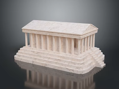 Greek White Marble Temple with Steps Columns Triangular Pediment and Reflection on Smooth Black Surface 3d model