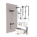 Modern Bathroom Interior With Freestanding Bathtub Black Shower Fixtures And Towel Rack