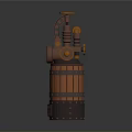 Steampunk Style Weapon With Wooden Barrel Gears And Mechanical Metal Components