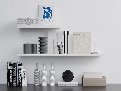 Decorative Ornament Set With Books Glass Bottles Sculpture Cylindrical Ornaments And Boxes 3d model