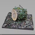 Natural Tree Stump Decor With Ivy Leaves Fallen Twigs And Wood Texture