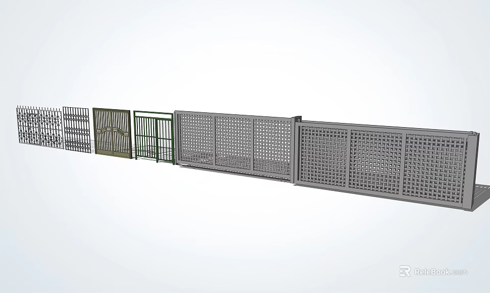 Building Exterior Wall With Various Fence Styles And Lattice Design Panels 3d model 
