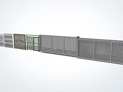 Building Exterior Wall With Various Fence Styles And Lattice Design Panels 3d model