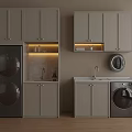 Modern Laundry Interior Design With Storage Cabinets Sink And Washing Machine 3d model