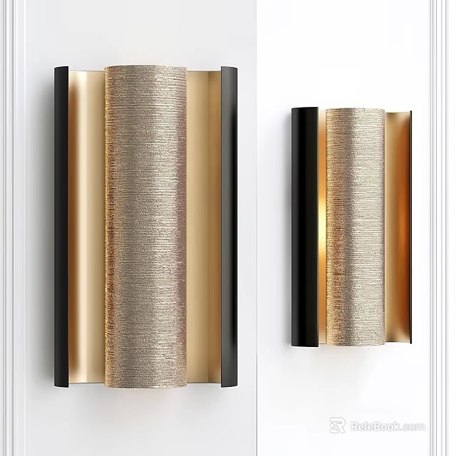 Modern Gold and Black Textured Wall Sconces Mounted on White Wall Design 3d model 
