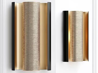 Modern Gold and Black Textured Wall Sconces Mounted on White Wall Design 3d model