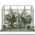 White Frame Greenhouse Structure With Lush Green Plants And Tropical Foliage Inside