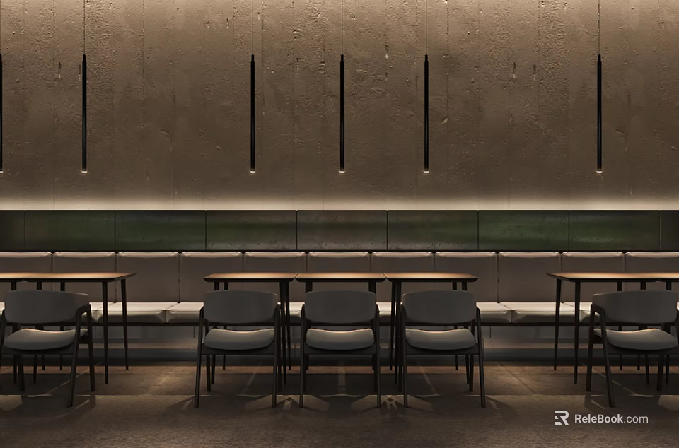 Modern Restaurant Interior With Open Kitchen Design And Comfortable Seating 3d model