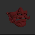 Red Mythical Creature Mask With Exaggerated Facial Features And Ornate Patterns