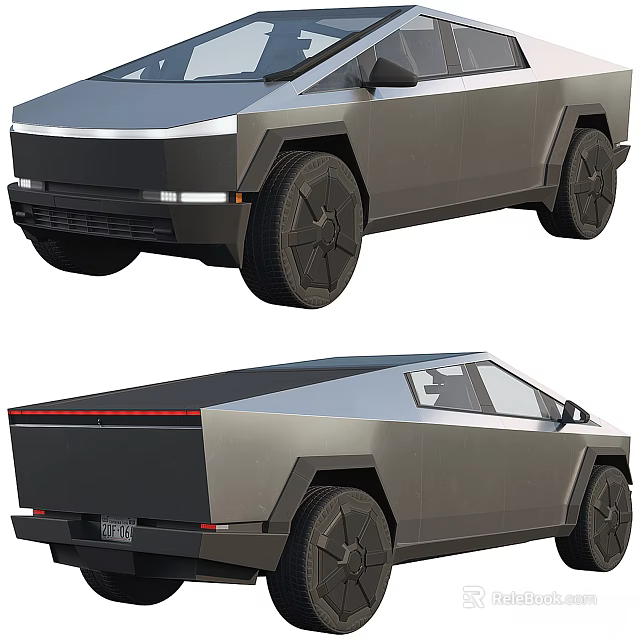 Futuristic Angular Pickup Truck With Angular Lines Large Alloy Wheels LED Headlights And Cargo Bed 3d model 