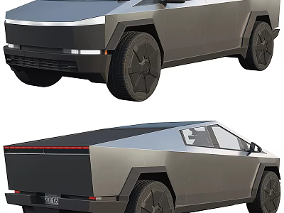 Futuristic Angular Pickup Truck With Angular Lines Large Alloy Wheels LED Headlights And Cargo Bed 3d model