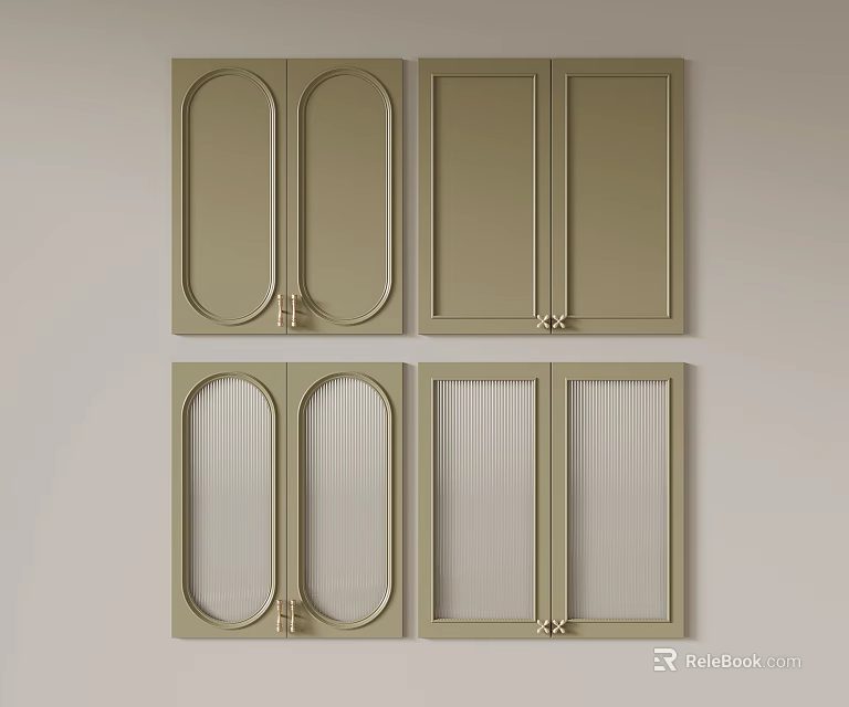 Four Different Light Green Cabinet Door Designs With Panel And Glass Styles 3d model 