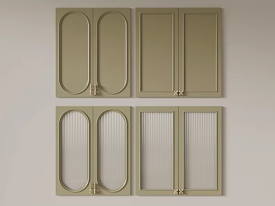 Four Different Light Green Cabinet Door Designs With Panel And Glass Styles 3d model