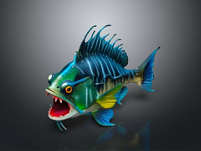 Colorful Tropical Fish With Open Mouth Sharp Teeth And Vibrant Fins Design 3d model