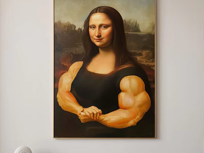 Mona Lisa Artistic Portrait With Muscular Arms And Classic Landscape Background 3d model