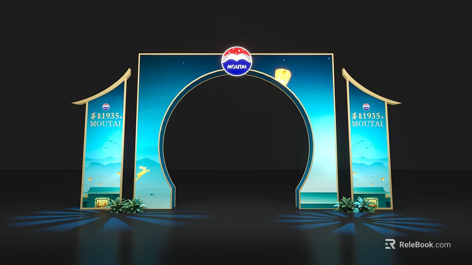 Master Kong Activity Gate With Arched Design Seasons Mountain Theme And Blue Background 3d model 
