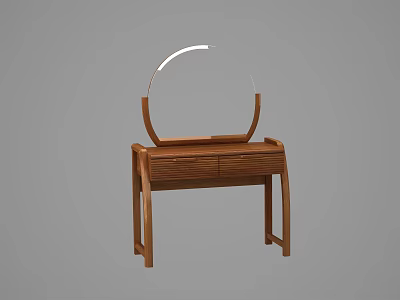 Modern Wooden Dressing Table With Round Illuminated Mirror And Drawers 3d model