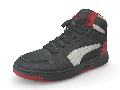 PUMA High-top Leather Sneakers With Black Red And White Lace Up Design 3d model