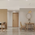 Modern Living Dining Room Interior With Marble Wall TV Stand Pendant Light And Wooden Furniture