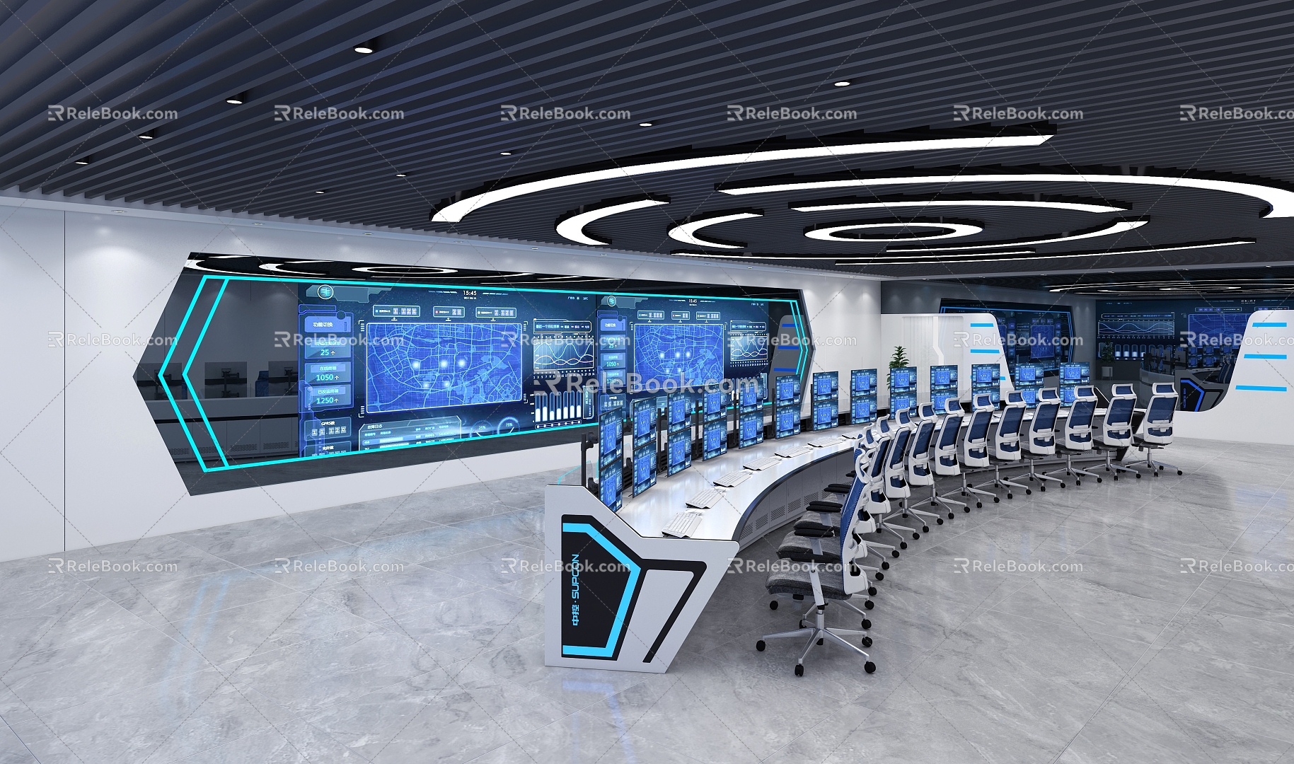 Modern Command Center Multimedia Hall Intelligent Console Industrial Operation Desk High-tech Sense Booth Security Traffic Fire Monitoring Desk Single Double Triple Stainless Steel Dispatching Computer Desk 3d model