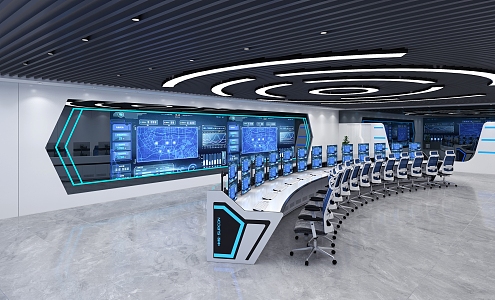 Modern Command Center Multimedia Hall Intelligent Console Industrial Operation Desk High-tech Sense Booth Security Traffic Fire Monitoring Desk Single Double Triple Stainless Steel Dispatching Computer Desk 3d model