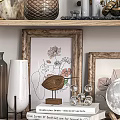 Decorative Ornament Set With Sunburst Mirror Dried Flowers Vase Figurines Hourglass For Home Shelf Decoration