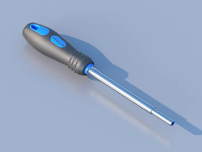 Professional Hardware Tools Screwdriver with Gray and Blue Handle Silver Metal Shaft Blue SLIDE Button 3d model