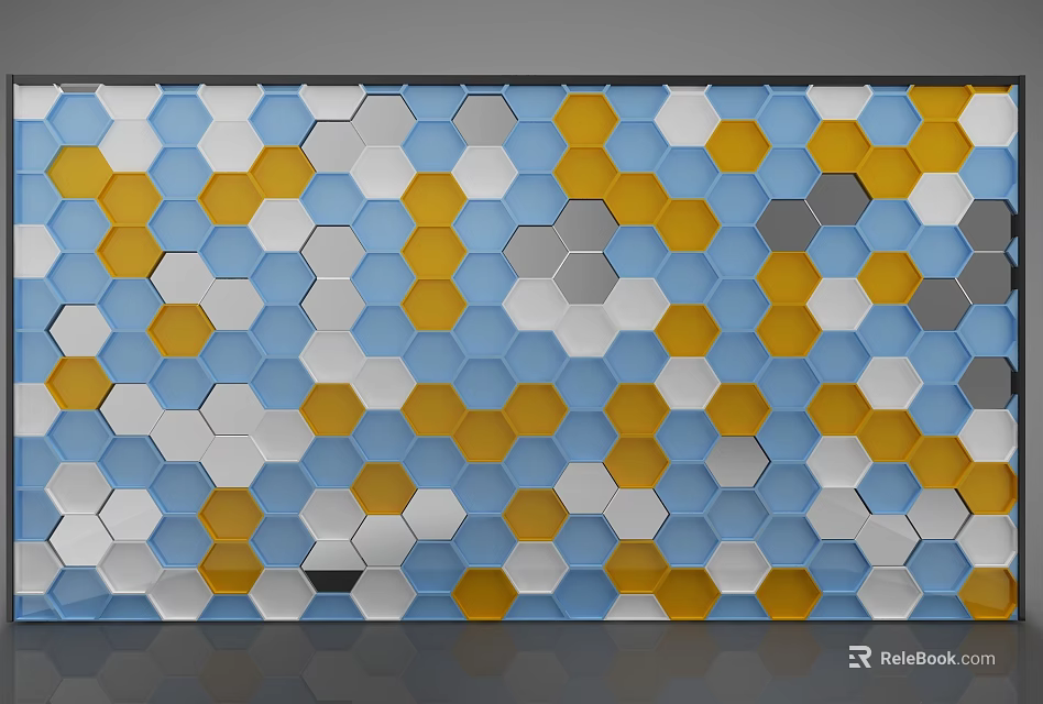 Modern Hexagonal Tile Background Wall With Blue Yellow Gray White Pattern 3d model 