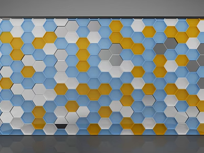Modern Hexagonal Tile Background Wall With Blue Yellow Gray White Pattern 3d model