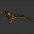3D Rendered Mythical Dinosaur Model With Green Orange Scales Sharp Teeth Open Mouth