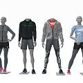 Human Mannequins Standing In A Row Wearing Different Sportswear Styles For