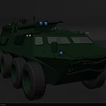 Green Wheeled Tank With Top Mounted Weapon System And Multiple Large Wheels On Dark Background