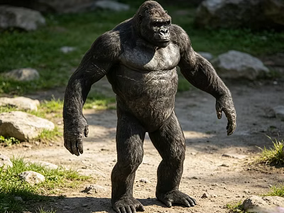 Giant Gorilla Standing In Natural Setting With Rocks Grass And Dirt Path 3d model