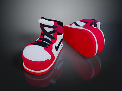 High Top White Red Black Sneakers Lace Up Casual Footwear Stylish Design 3d model