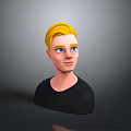 3D Model Man With Blonde Hair Blue Eyes And Black Shirt On Gray Background