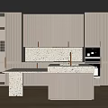 Modern Kitchen Cabinets With Striped Design Terrazzo Island And Built In Appliances