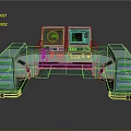Electronic Control Console With Dual Green Display Monitors And Storage Drawers Design 3d model