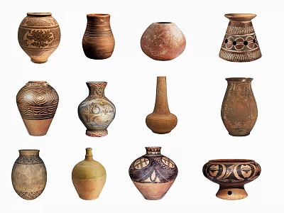 Decorative Ceramic Vessels With Traditional Patterns Handcrafted Details And Various Shapes 3d model