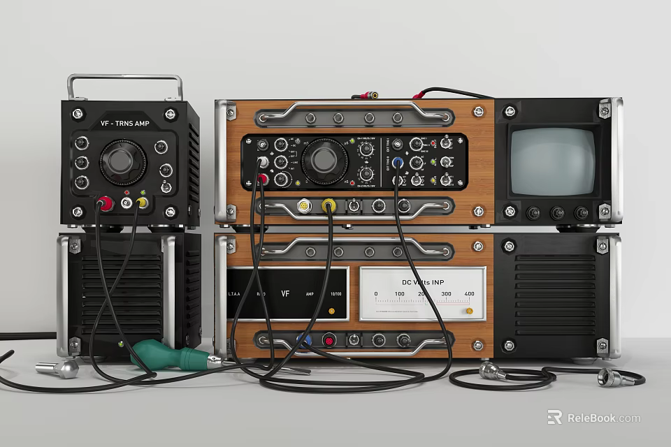 Professional Stacked Headphone Speaker System With Wooden Panel Control Knobs And Input Ports 3d model 