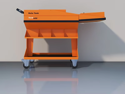Orange Swing Door Tool Trolley for Brite Tanks Task Series with Wheels and Shelves 3d model