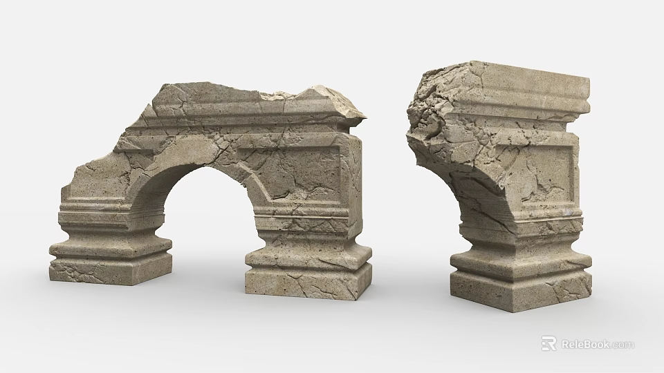 Ancient Architecture Weathered Stone Arches And Carved Pillars With Historical Details 3d model 