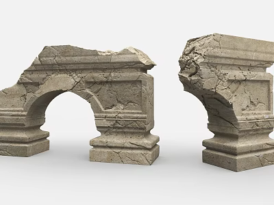 Ancient Architecture Weathered Stone Arches And Carved Pillars With Historical Details 3d model