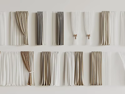 Various Curtain Styles In Different Colors And Textures For Home Window Decor 3d model