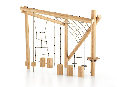 Wooden Playground Climbing Equipment with Rope Net Climbing Poles and Frame Structure 3d model