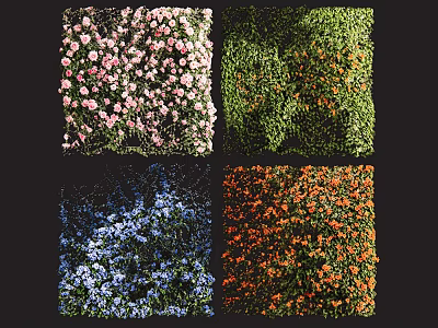 Decorative Colorful Living Plant Wall with Pink Green Blue Orange Flowers and Foliage 3d model