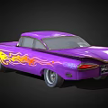 Cartoon Style Purple Car With Yellow Flame Decals And Big Blue Eyes