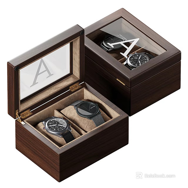 Luxury Watches Stored in Wooden Boxes with Transparent Lids and Letter A 3d model 