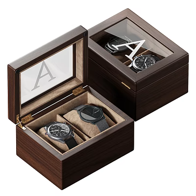 Luxury Watches Stored in Wooden Boxes with Transparent Lids and Letter A 3d model